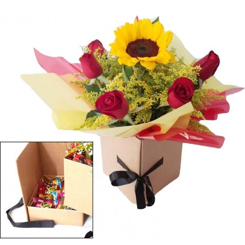 Buquê na Caixa Surpresa com Rosas + Chocolate